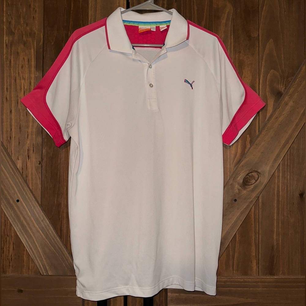 Puma White and Pink Polo Shirt